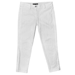 Theory White Slim Ankle Pants 0 Cotton Stretch Zip Hem Work Classic